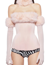 Furry Trim Strapless Top With Gloves